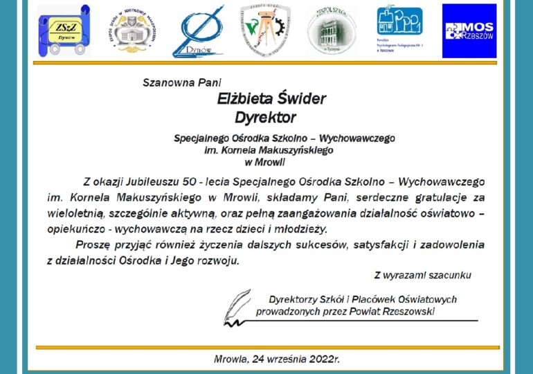Jubileusz 50-lecia powstania i działalności Specjalnego Ośrodka Szkolno-Wychowawczego w Mrowli.