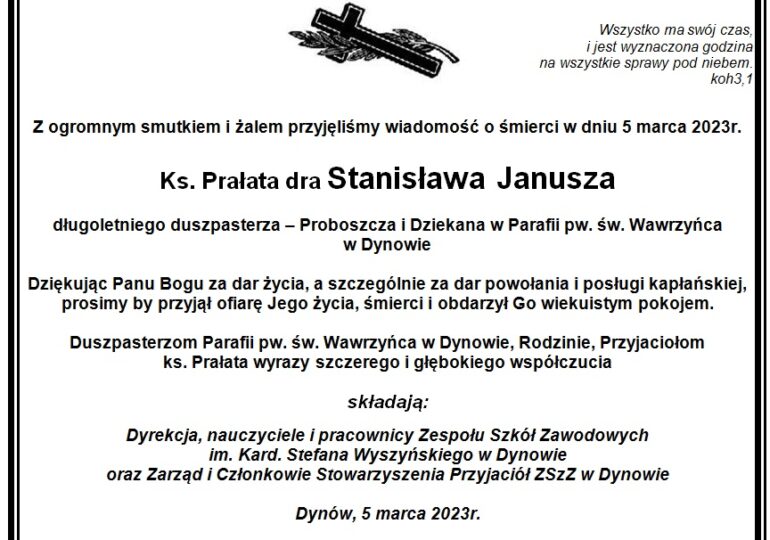 Św.p Ks. Prałat dr Stanisław Janusz od 11 sierpnia 1995r. do sierpnia 2021r.pełnił posługę proboszcza Parafii Rzymskokatolickiej pod wezwaniem św. Wawrzyńca w Dynowie i Dziekana Dekanatu Dynowskiego.