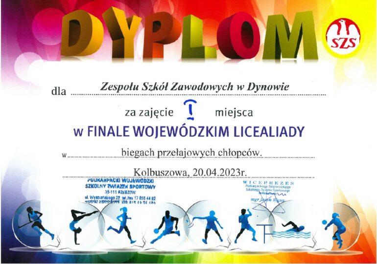 I miejsce drużyny chłopców w Wojewódzkiej Licealiadzie w drużynowych biegach przełajowych w Kolbuszowej.