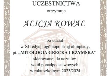 Ogólnopolska Olimpiada z ,,Mitologii greckiej i rzymskiej’’