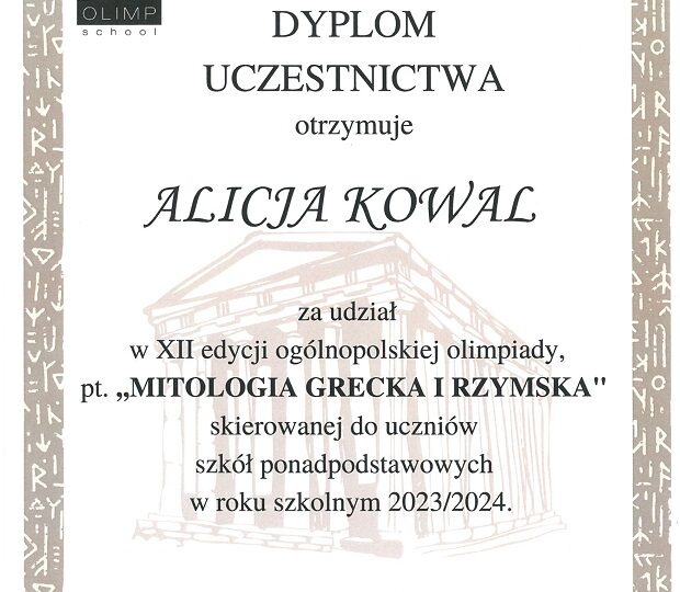 Ogólnopolska Olimpiada z ,,Mitologii greckiej i rzymskiej’’