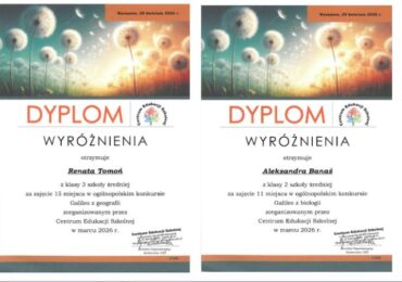 Sukcesy uczennic Zespołu Szkół Zawodowych im. Kardynała Stefana Wyszyńskiego w Dynowie w ogólnopolskim konkursie przedmiotowym Galileo 2026.