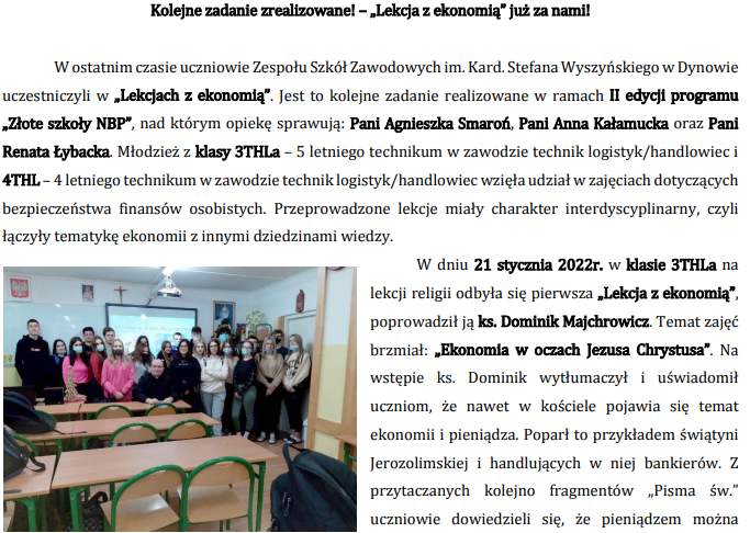 Kolejne zadanie zrealizowane! – „Lekcja z ekonomią” już za nami!
