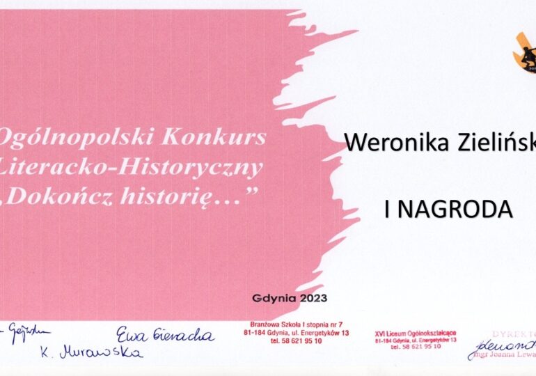 I nagrodę otrzymuje – „WERA” – Zielińska Weronika z Zespołu Szkół Zawodowych w Dynowie w konkursie....