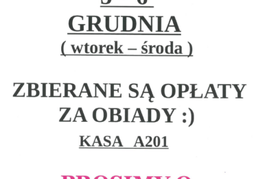 Wpłaty za obiady w grudniu