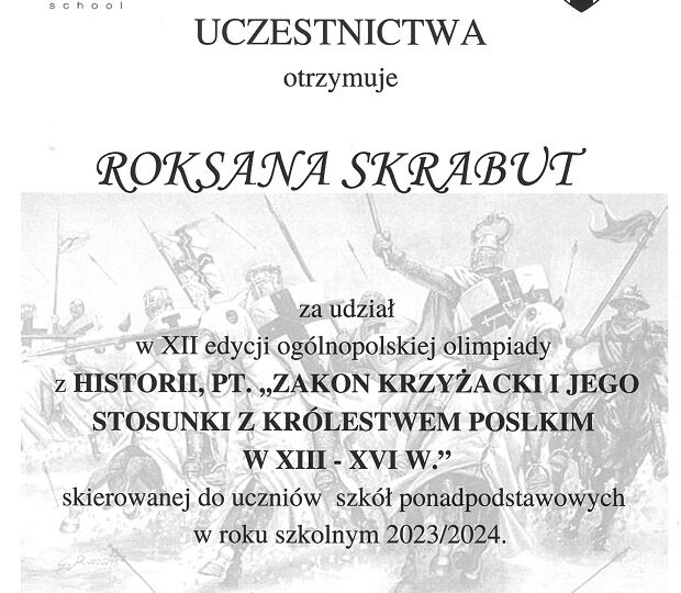 Olimpiada Ogólnopolska  ,,Zakon Krzyżacki i jego stosunki z Królestwem Polskim w XIII-XVI wieku’’