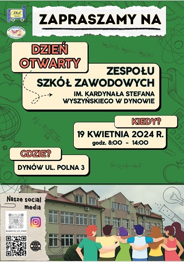 ZAPROSZENIE do ZSzZ w DYNOWIE na "DZIEŃ OTWARTY SZKOŁY"