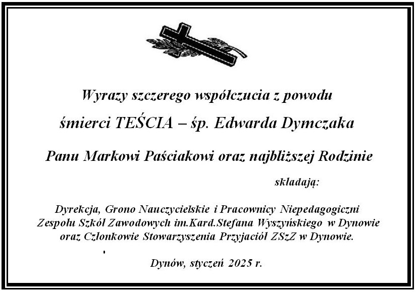 Wyrazy współczucia dla kolegi – Marka Paściaka z powodu śmierci Teścia.