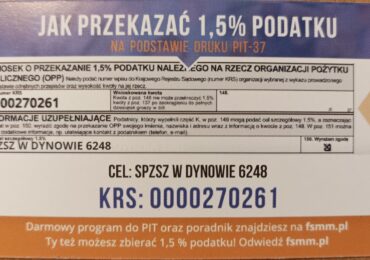 Przekaż 1,5 % podatku na Stowarzyszenie Przyjaciół ZSzZ w Dynowie.