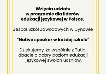 Native Speaker w Zespole Szkół Zawodowych im. Kardynała Stefana Wyszyńskiego w Dynowie!