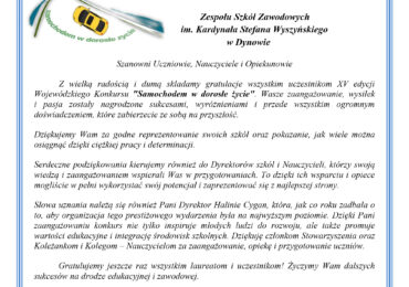 Laureaci  XV Edycji Wojewódzkiego Konkursu" SAMOCHODEM W DOROSŁE ŻYCIE"