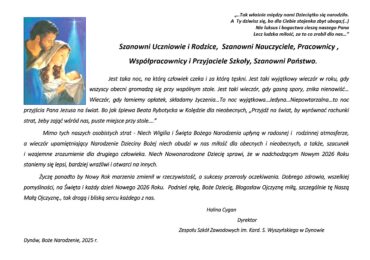 Szanowni Uczniowie i Rodzice, Szanowni Nauczyciele, Pracownicy , Współpracownicy i Przyjaciele Szkoły, Szanowni Państwo...